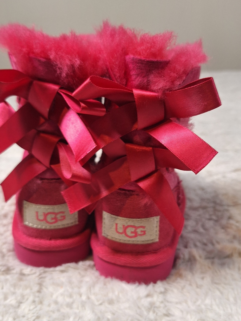 UGG Kids Hot Pink Shearling Back-Bow Boots